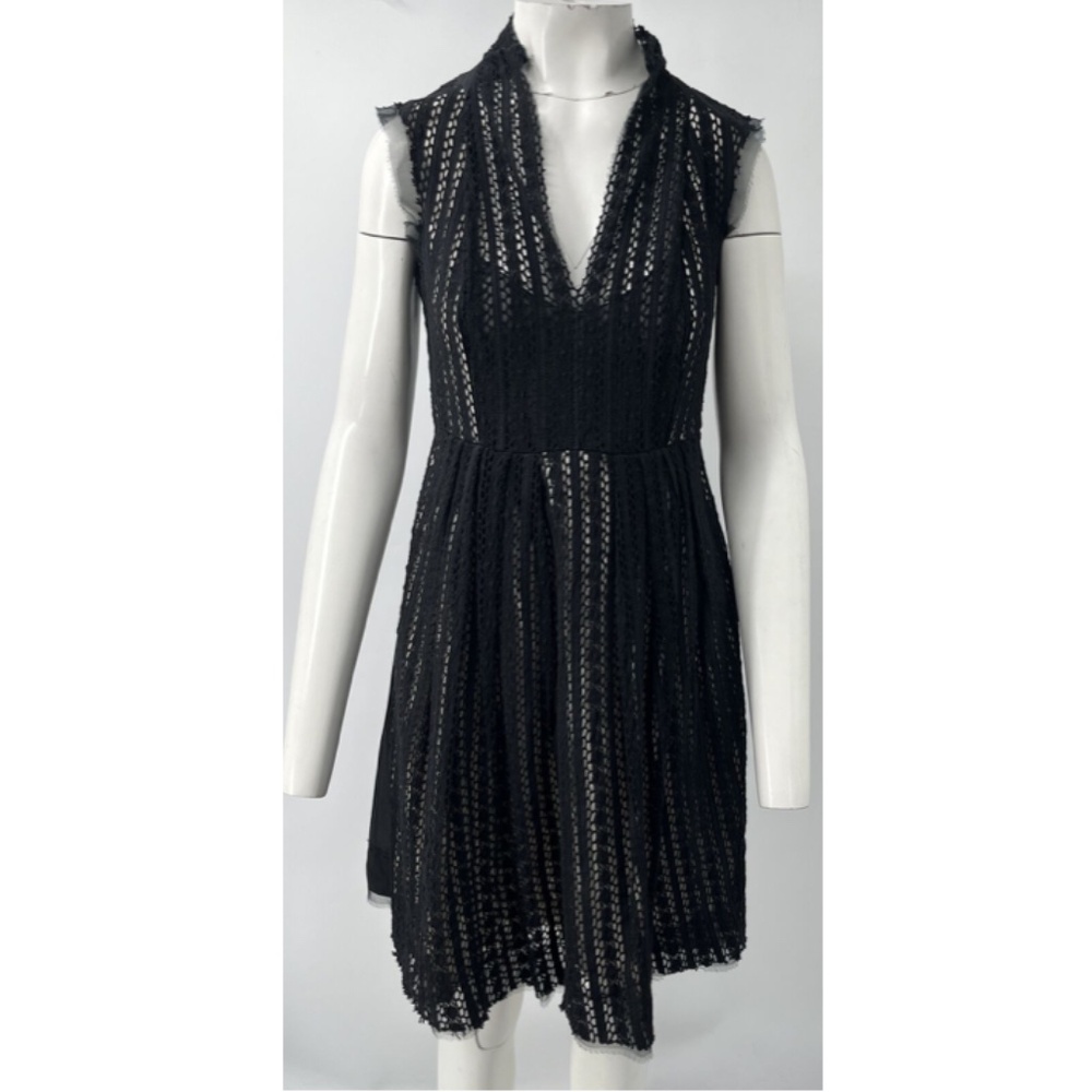 Philosophy Di Alberta Ferretti Black Eyelet Lace Pleated Dress sz 4